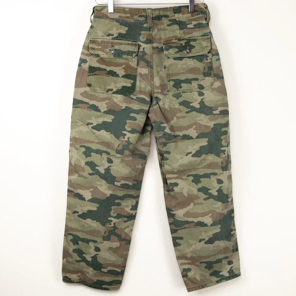 Free People Remi Camo Pant High Waist Cotton Camouflage Cropped Green Size 28